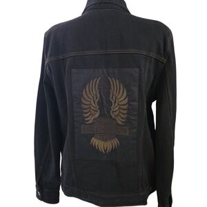 Harley-Davidson Women's 2XL Black Denim Trucker Jacket Winged Eagle Back Patch
